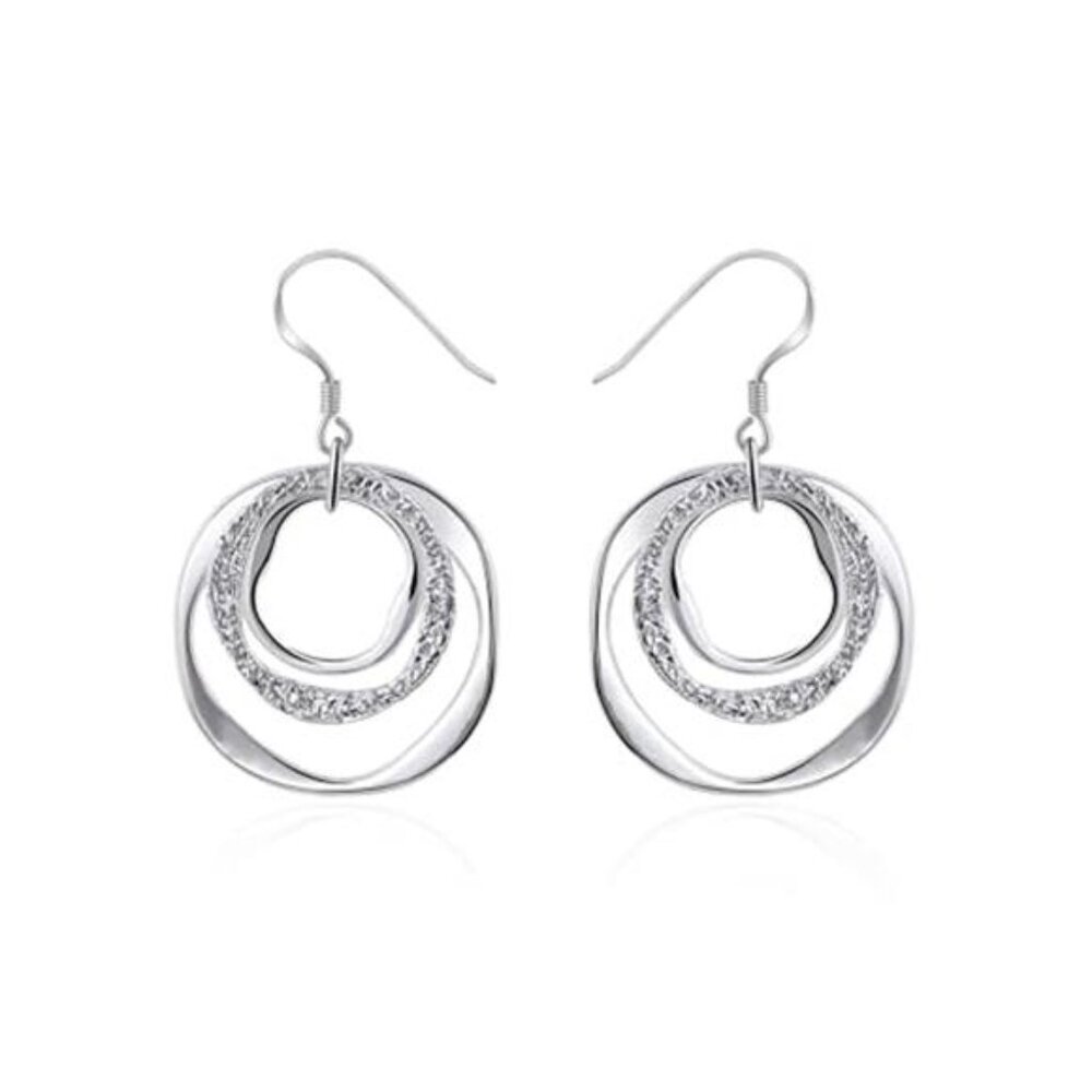 Sterling Silver Dangle Earrings Geometric Circle Drop Hypoallergenic Boho